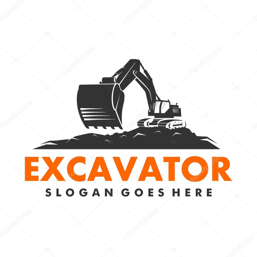 Excavator Silhouette Vector Logo Template. construction, vector illustration