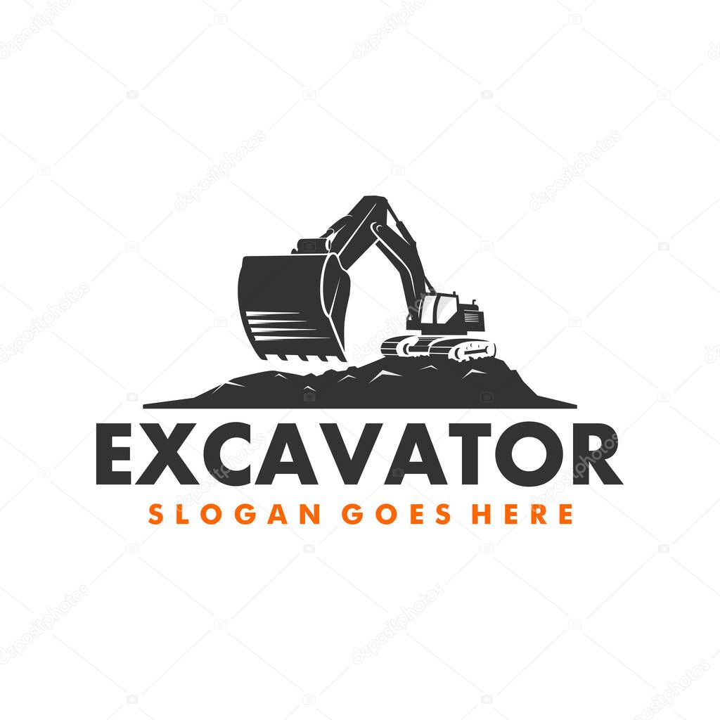 Excavator Silhouette Vector Logo Template. construction, vector illustration