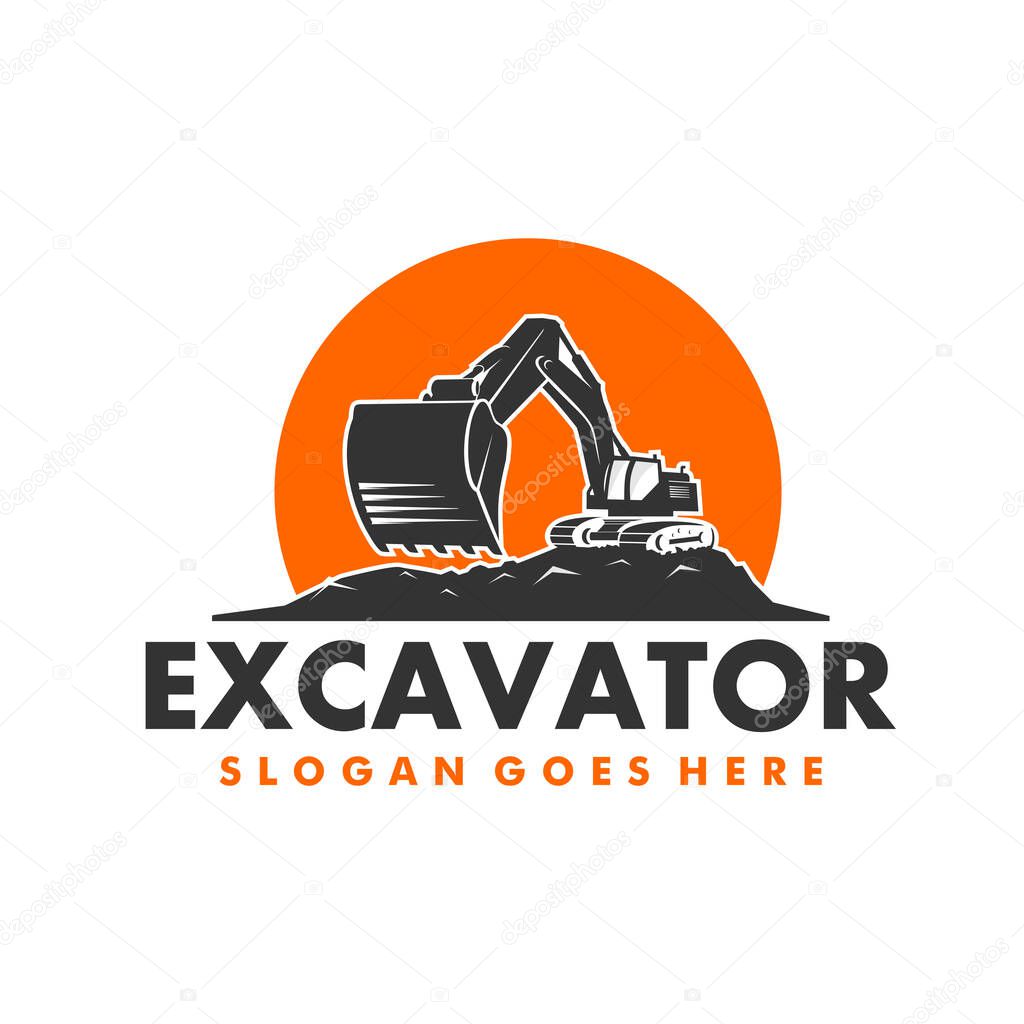 Excavator Silhouette Vector Logo Template. construction, vector illustration