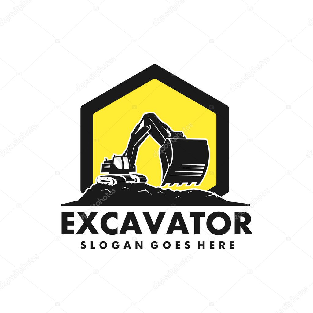 Excavator Silhouette Vector Logo Template. construction, vector illustration