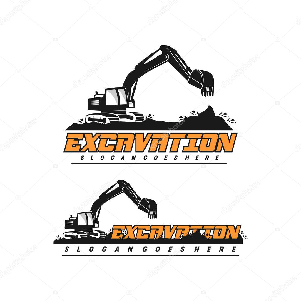 Excavator Silhouette Vector Logo Template. construction, vector illustration