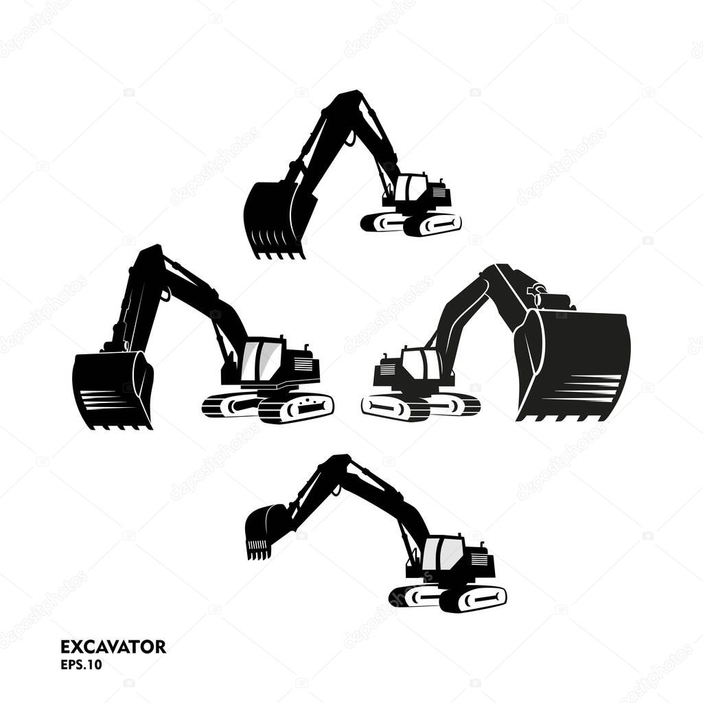 Excavator Silhouette Vector Logo Template. construction, vector illustration