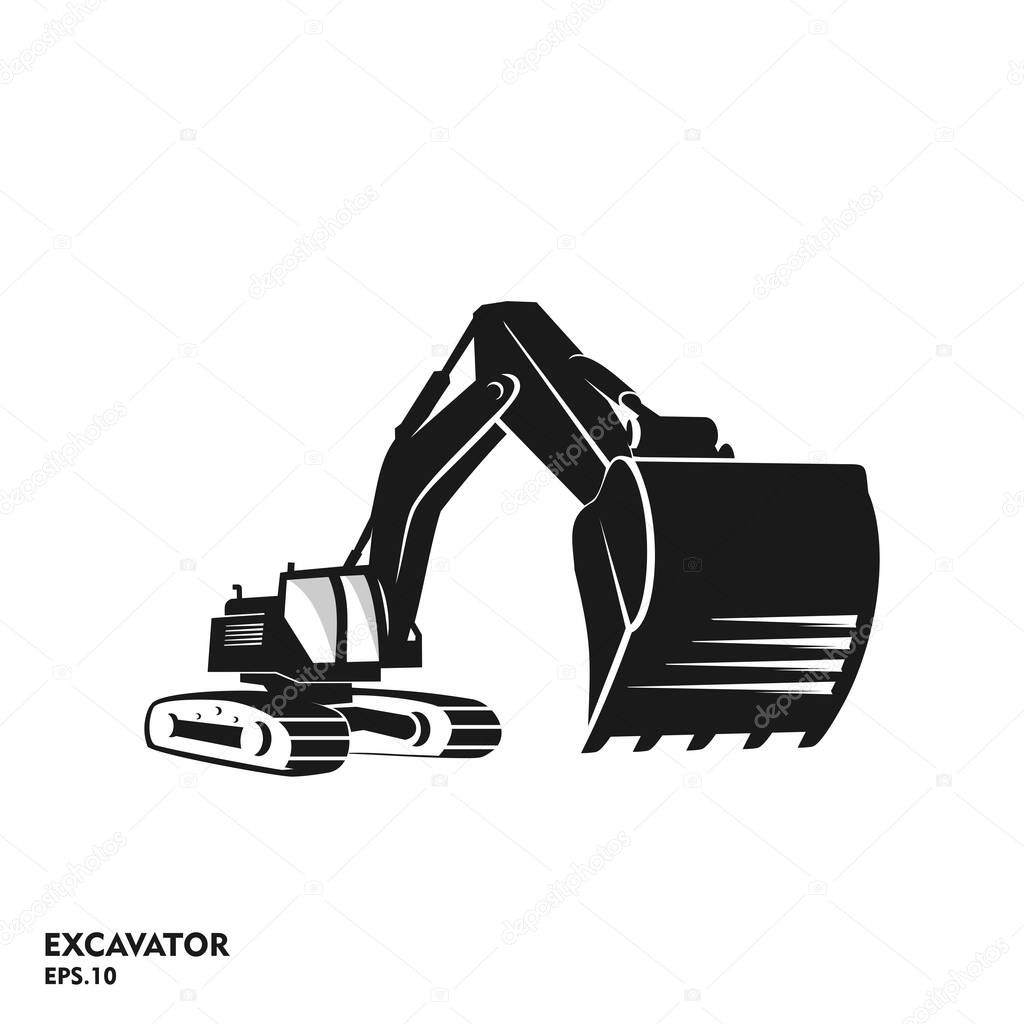 Excavator Silhouette Vector Logo Template. construction, vector illustration