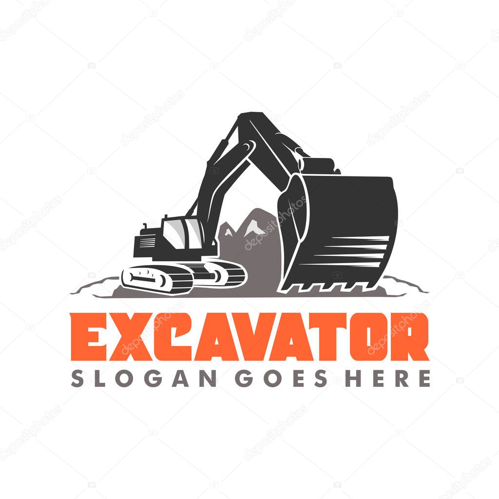 Excavator Silhouette Vector Logo Template. construction, vector illustration