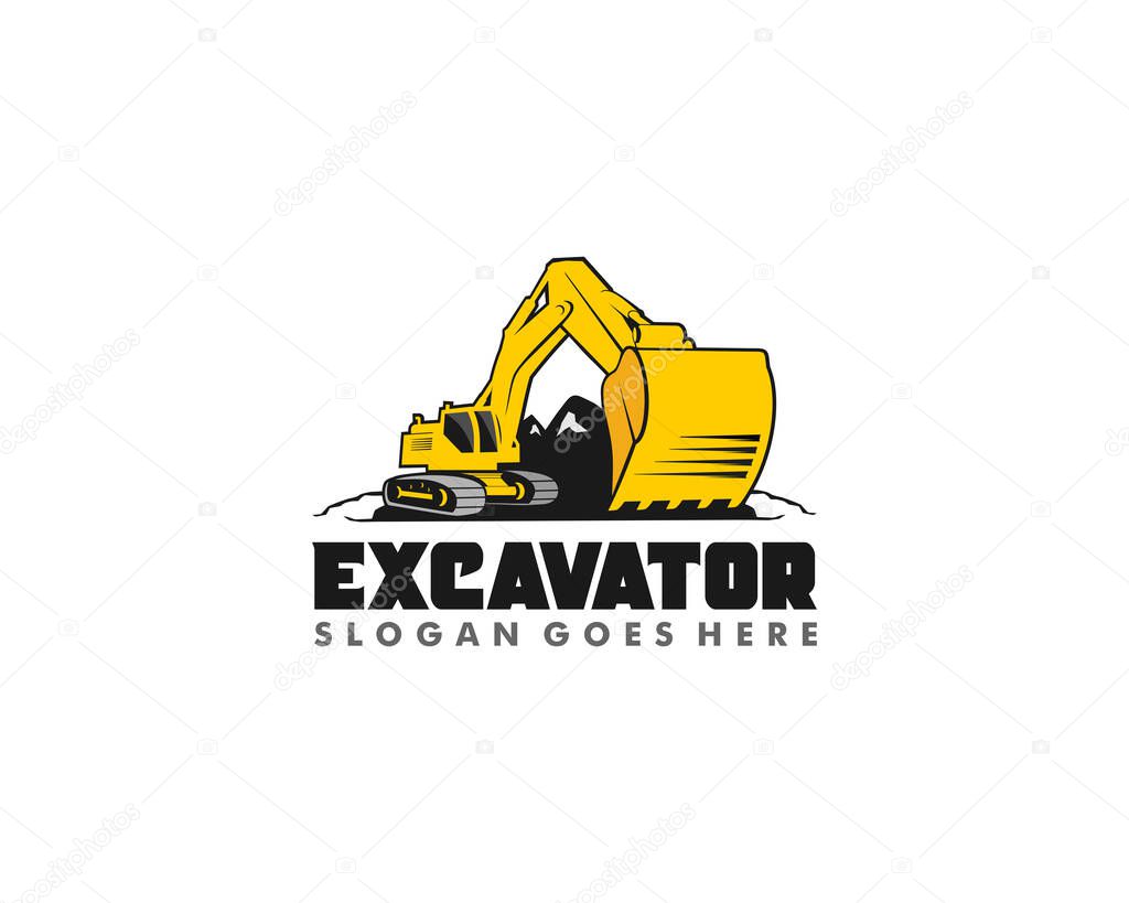 Excavator Silhouette Vector Logo Template. construction, vector illustration