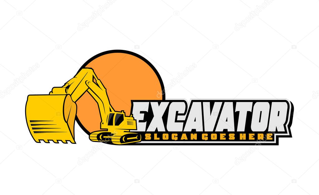 Excavator Silhouette Vector Logo Template. construction, vector illustration
