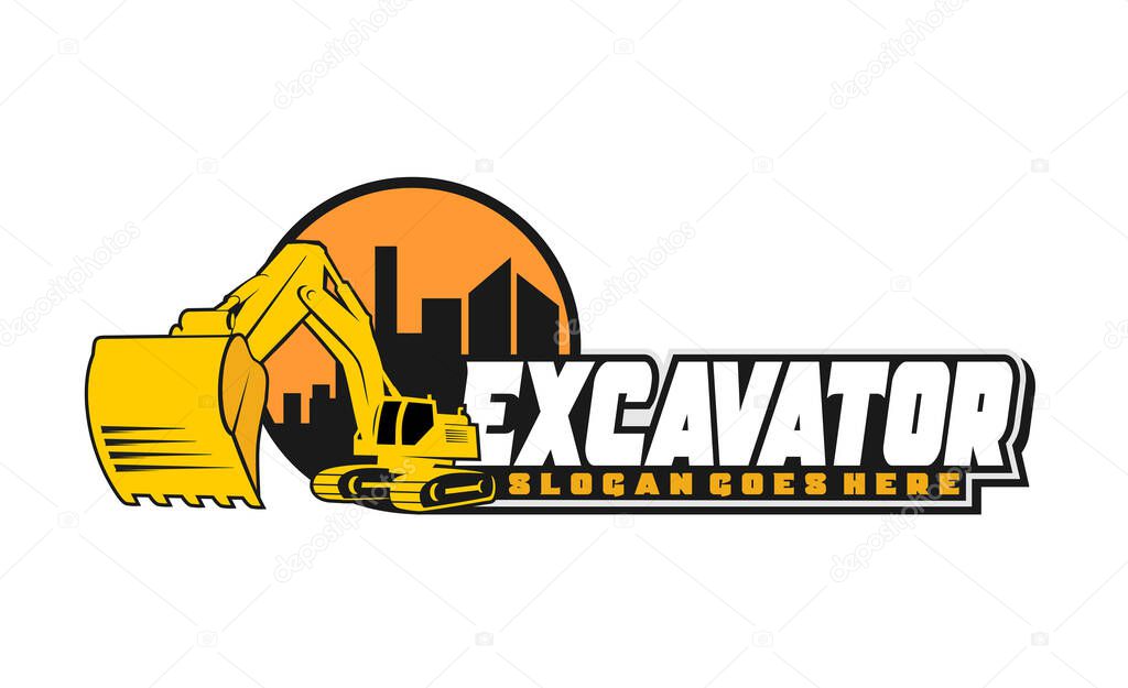 Excavator Silhouette Vector Logo Template. construction, vector illustration