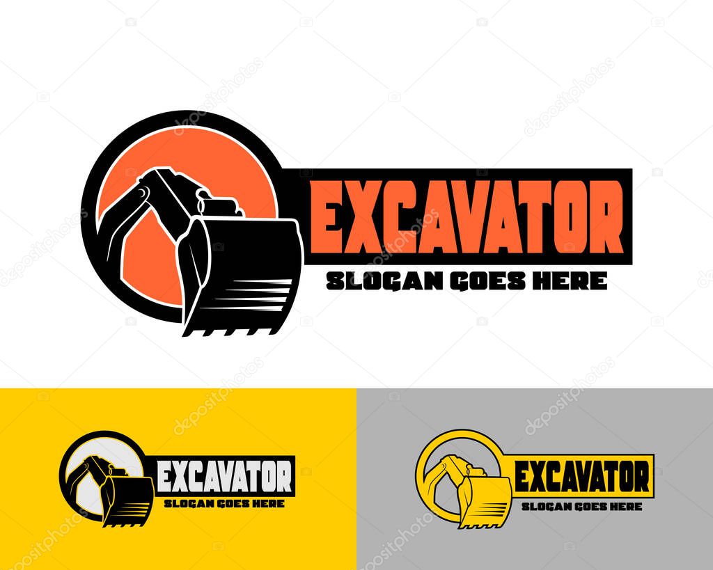 Excavator Silhouette Vector Logo Template. construction, vector illustration
