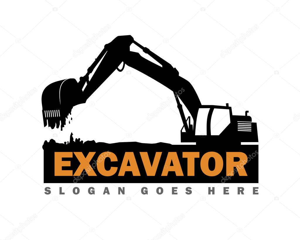Excavator Silhouette Vector Logo Template. construction, vector illustration