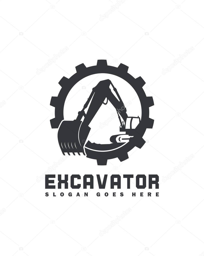 Excavator Silhouette Vector Logo Template. construction, vector illustration