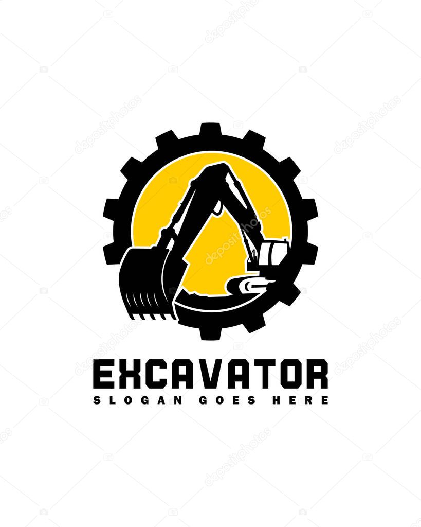 Excavator Silhouette Vector Logo Template. construction, vector illustration