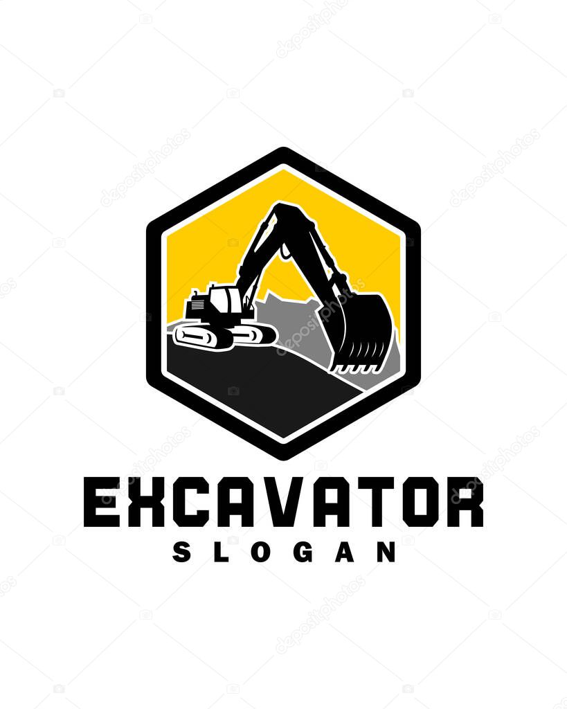 Excavator Silhouette Vector Logo Template. construction, vector illustration