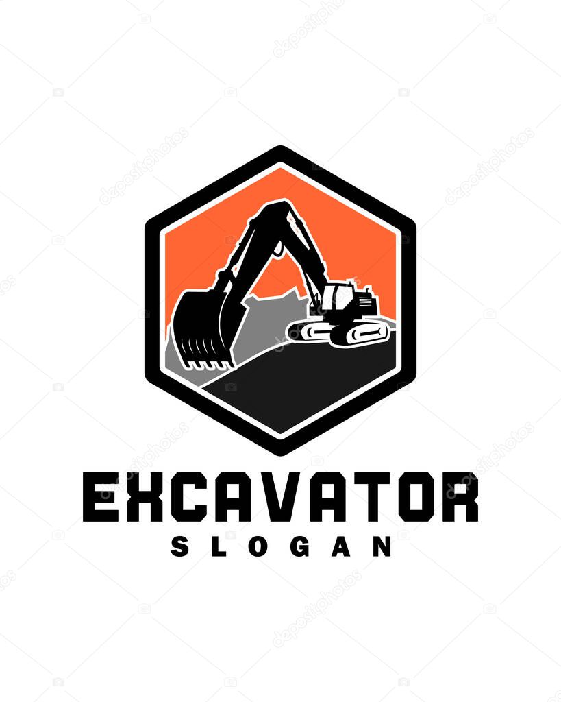 Excavator Silhouette Vector Logo Template. construction, vector illustration