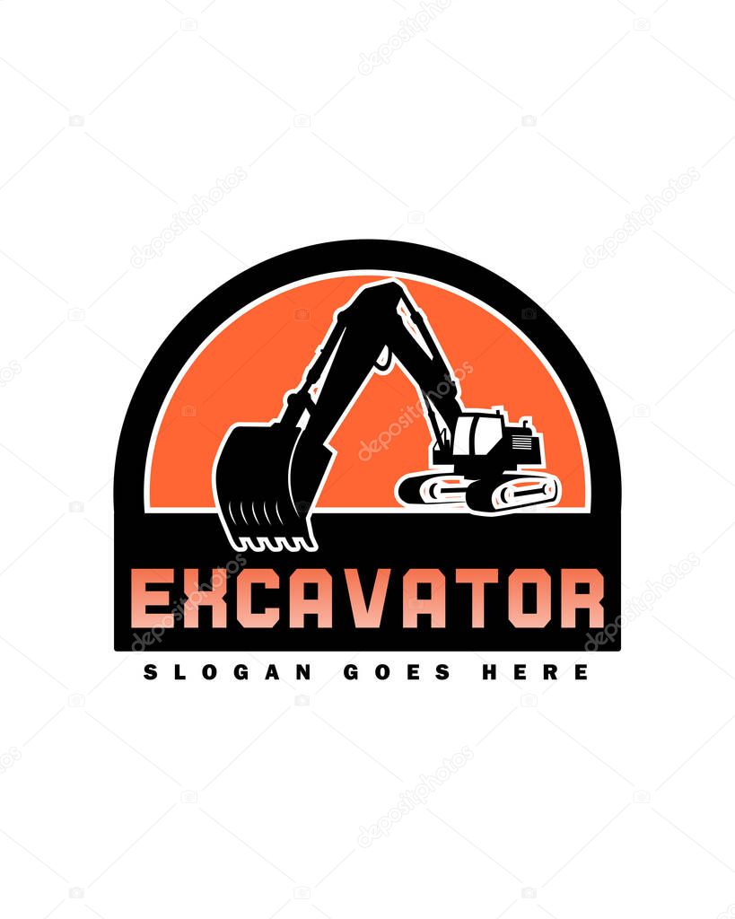 Excavator Silhouette Vector Logo Template. construction, vector illustration