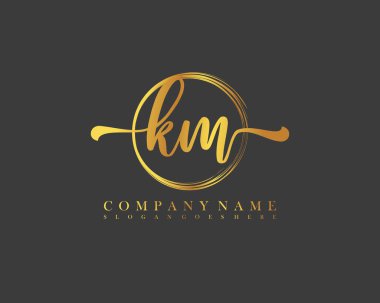 KM Başlangıç el yazısı çember logo vektörü