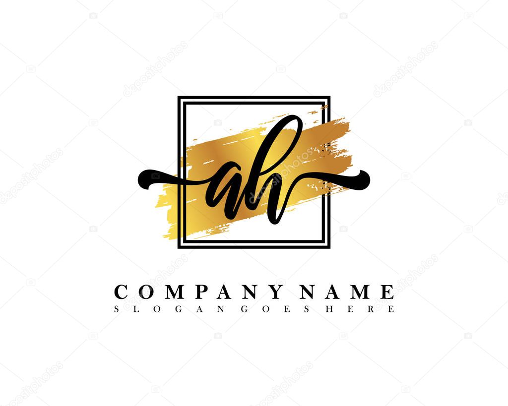 Initial AH logo of initial signature, make up, wedding, fashion, with watercolor brush stroke template