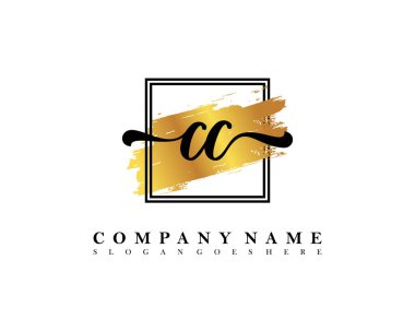 İlk imzalı CC logosu, makyaj, düğün, moda, suluboya fırça darbesi şablonu
