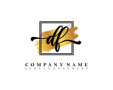 İlk imzalı DF logosu, makyaj, düğün, moda, suluboya fırça darbesi şablonu