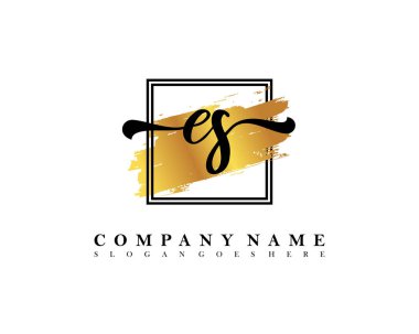 Başlangıç imzalı ES logosu, makyaj, düğün, moda, suluboya fırça darbesi şablonu