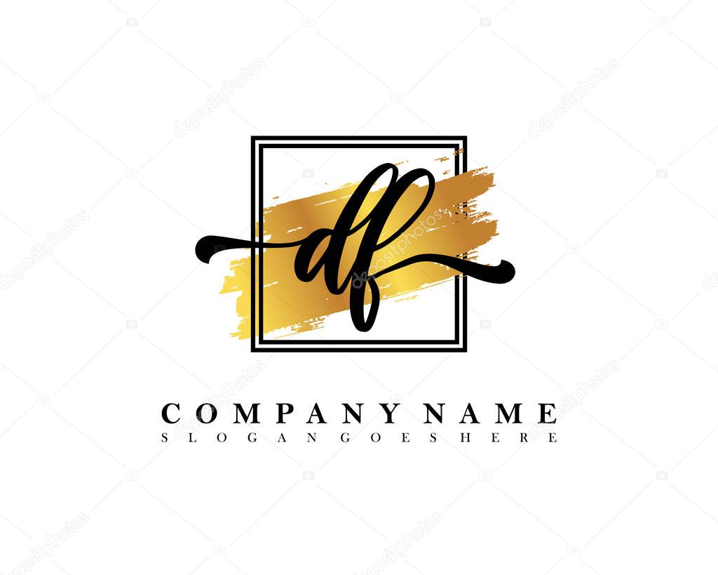 Initial DF logo of initial signature, make up, wedding, fashion, with watercolor brush stroke template
