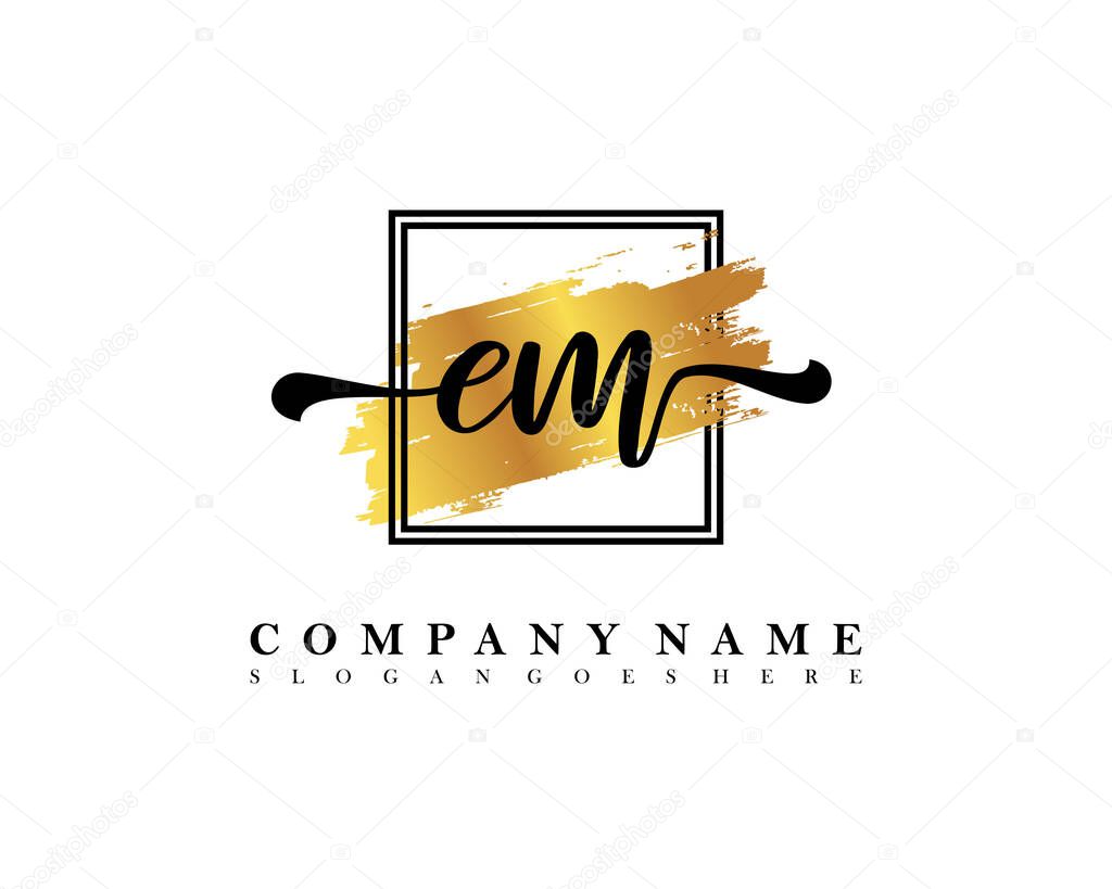 Initial EM logo of initial signature, make up, wedding, fashion, with watercolor brush stroke template