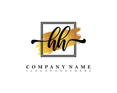 İlk imzalı HH logosu, makyaj, düğün, moda, suluboya fırça darbesi şablonu