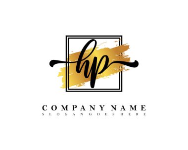 İlk imzalı HP logosu, makyaj, düğün, moda, suluboya fırça darbesi şablonu