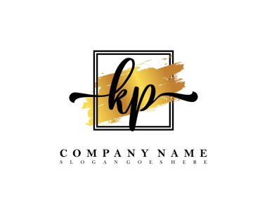 İlk imzalı KP logosu, makyaj, düğün, moda, suluboya fırça darbesi şablonu