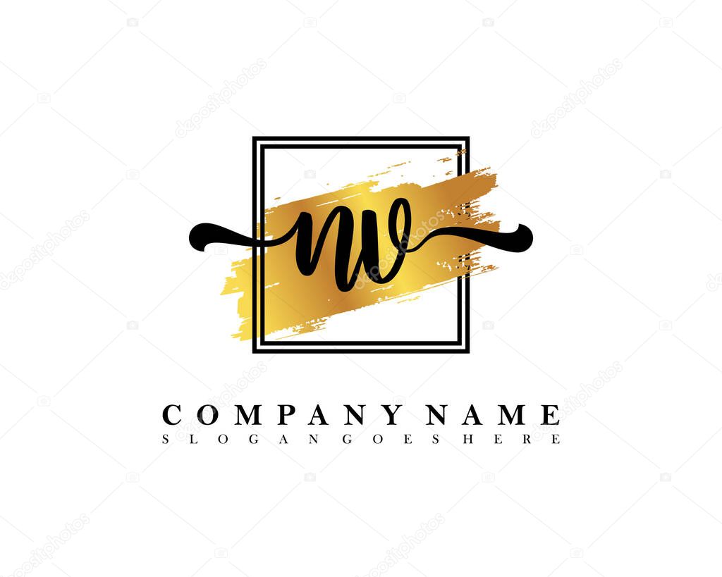 Initial NV logo of initial signature, make up, wedding, fashion, with watercolor brush stroke template