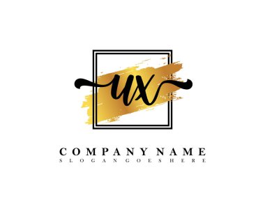 İlk imzalı UX logosu, makyaj, düğün, moda, suluboya fırça darbesi şablonu