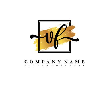 İlk imzalı VF logosu, makyaj, düğün, moda, suluboya fırça darbesi şablonu