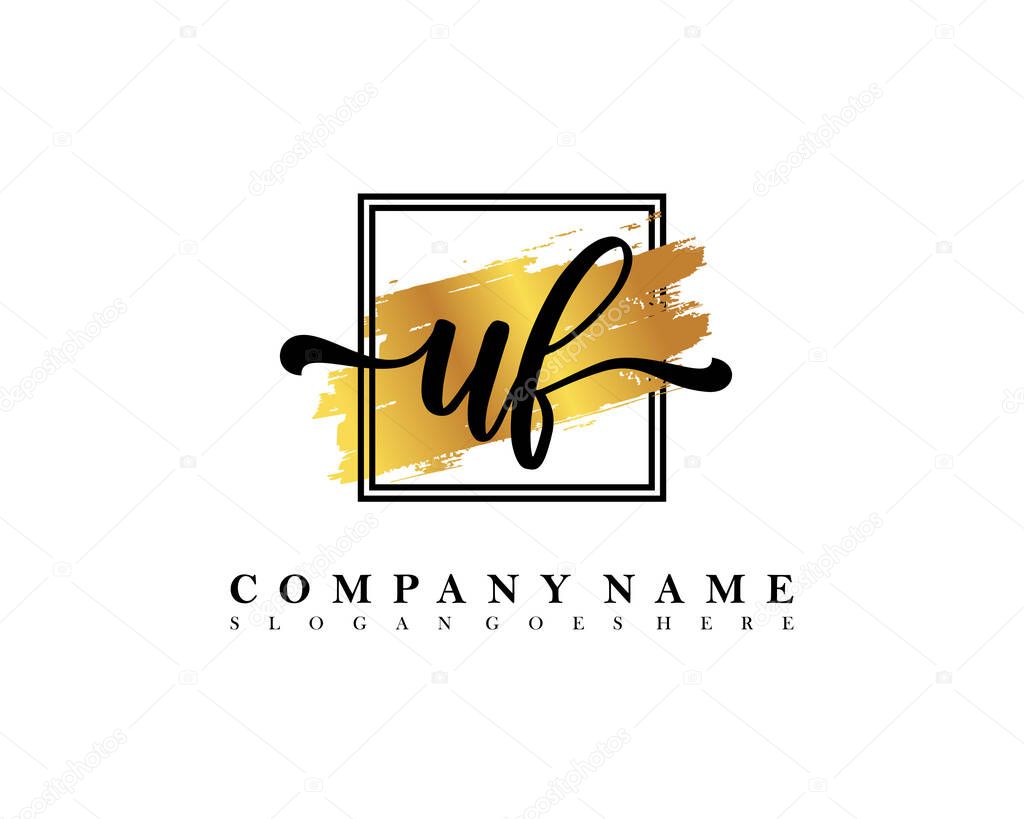 Initial UF logo of initial signature, make up, wedding, fashion, with watercolor brush stroke template