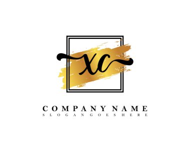 İlk imzalı XC logosu, makyaj, düğün, moda, suluboya fırça darbesi şablonu