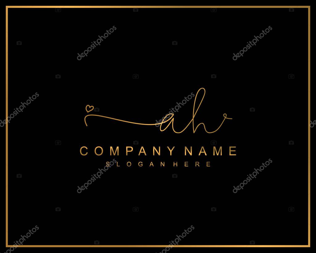 Initial AH logo of initial signature, make up, wedding, fashion, team, luxury logo