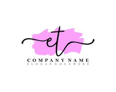 İlk imzalı ET el yazısı logosu, makyaj, düğün, moda, fırça darbesi şablonu