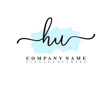 İlk imzalı HU el yazısı logosu, makyaj, düğün, moda, fırça darbesi şablonu