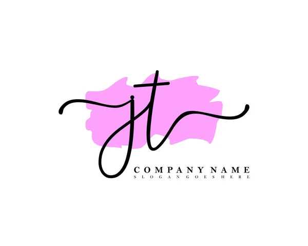 初期の署名のJt手書きロゴ 結婚式 ファッション ブラシストロークテンプレートと — ストックベクタ