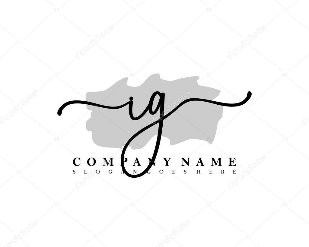 Initial IG handwriting logo of initial signature, make up, wedding, fashion, with brush stroke template