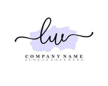 İlk imzalı LW el yazısı logosu, makyaj, düğün, moda, fırça darbesi şablonu