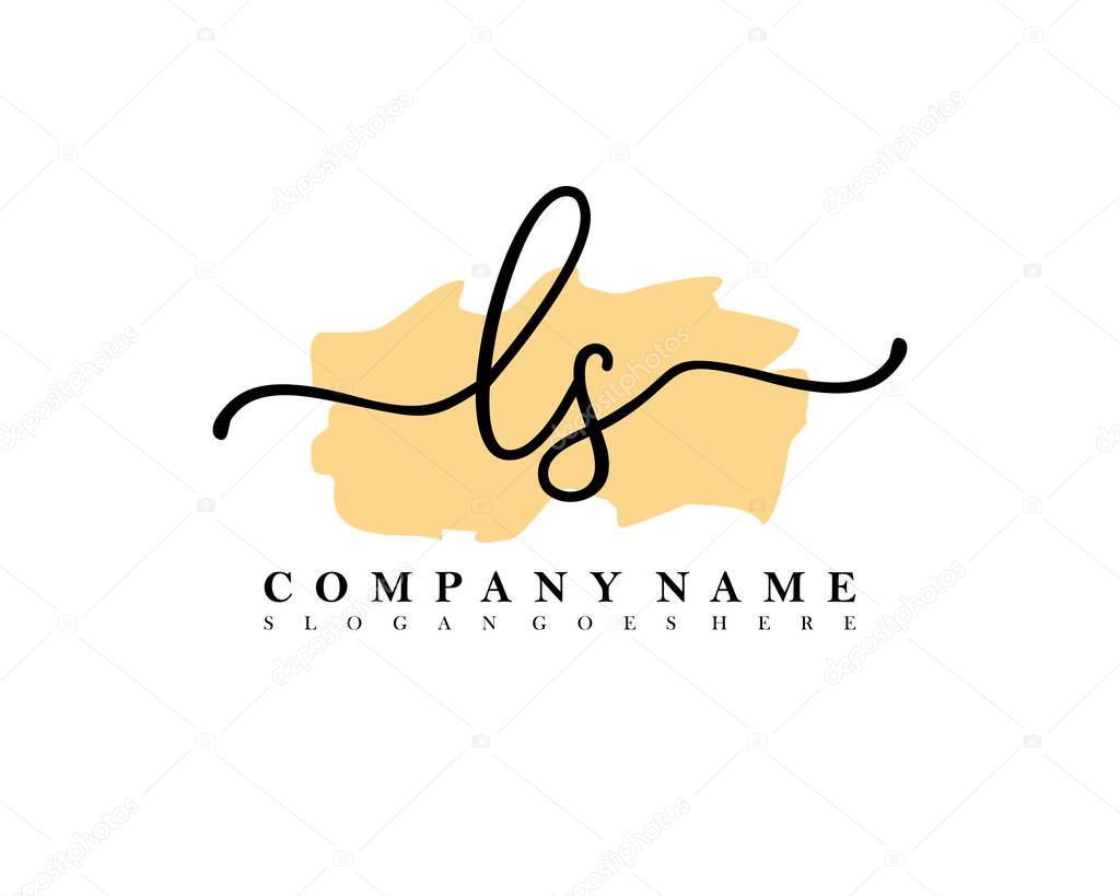 Initial LS handwriting logo of initial signature, make up, wedding, fashion, with brush stroke template