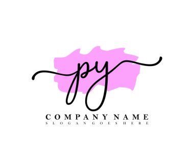 İlk imzalı PY el yazısı logosu, makyaj, düğün, moda, fırça darbesi şablonu