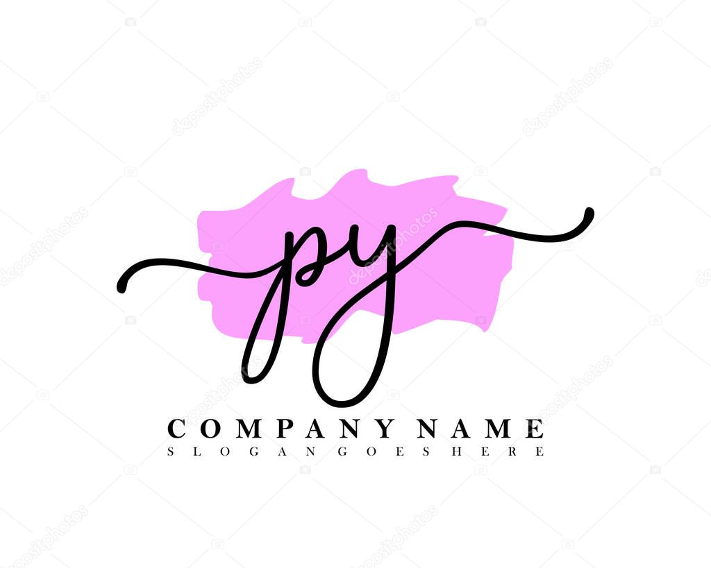Initial PY handwriting logo of initial signature, make up, wedding, fashion, with brush stroke template