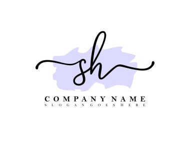 Başlangıç imzalı SH el yazısı logosu, makyaj, düğün, moda, fırça darbesi şablonu