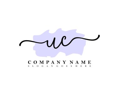 İlk imzalı UC el yazısı logosu, makyaj, düğün, moda, fırça darbesi şablonu