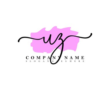 Başlangıç imzalı UZ el yazısı logosu, makyaj, düğün, moda, fırça darbesi şablonu