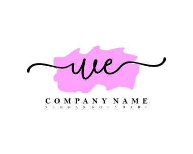 İlk imzalı el yazısı logosu, makyaj, düğün, moda, fırça darbesi şablonu.