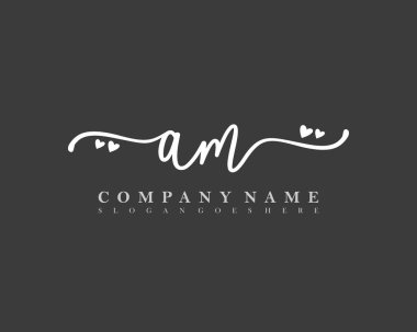 İlk imzalı AM el yazısı kadın logosu, makyaj, düğün, moda, kalple