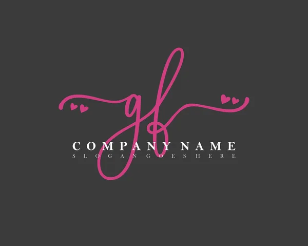 Initial Handwriting Feminin Logo Initial Signature Make Wedding Fashion Heart — Stock Vector