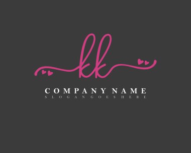 Başlangıçta KK el yazısı ilk imzalı kadın logosu, makyaj, düğün, moda, kalple