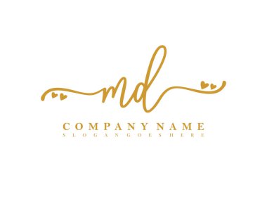 İlk imzalı MD el yazısı kadın logosu, makyaj, düğün, moda, kalple